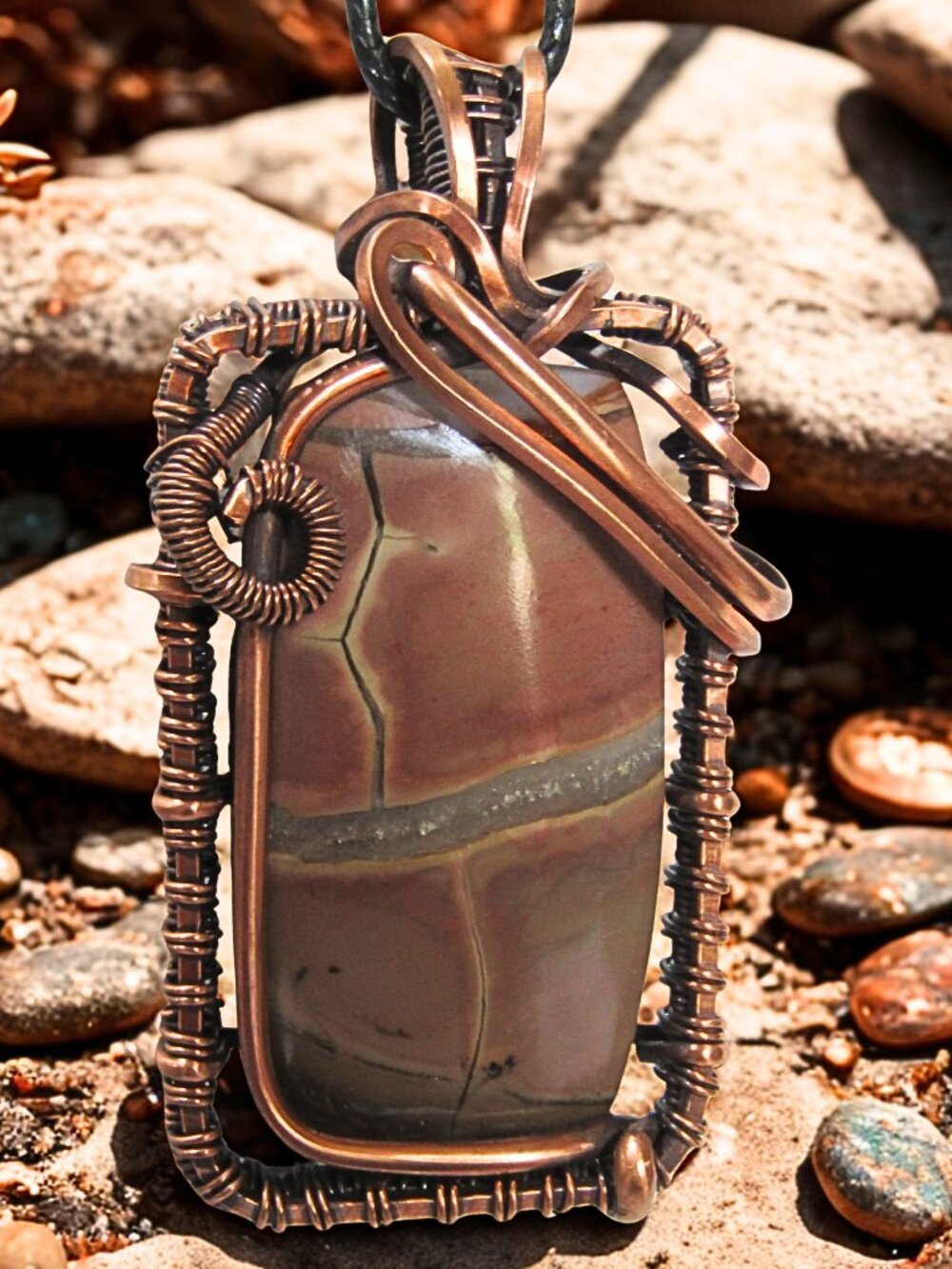 Handmade Wire Wrapped Septarian Stone crystal. Also known as the "Dragon Stone"
